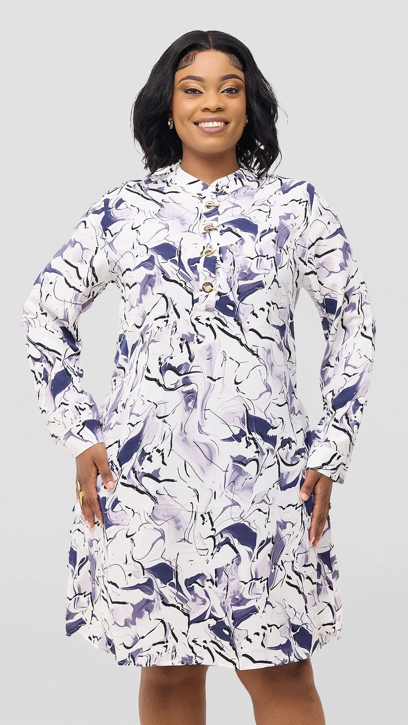 Khay Designs Official Shirt Dress - Purple Print
