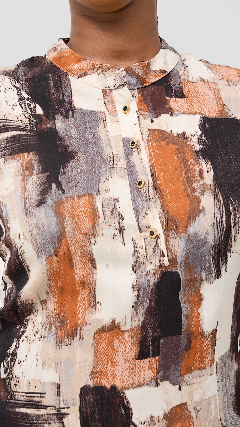 Khay Designs Official Shirt Dress - Dark Brown Print