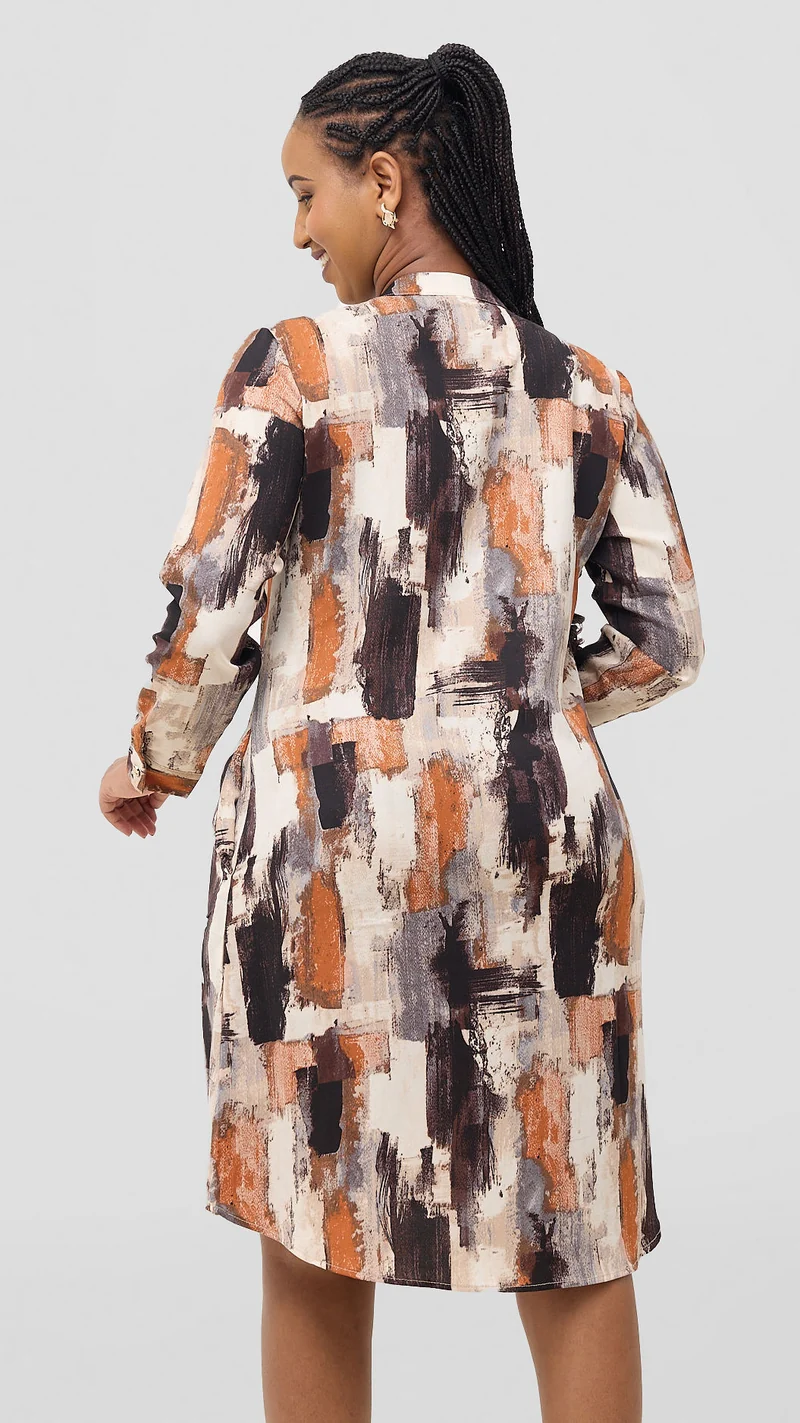 Khay Designs Official Shirt Dress - Dark Brown Print