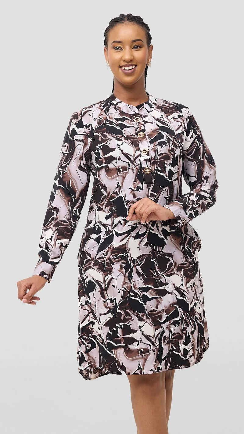 Khay Designs Official Shirt Dress - Chocolate Print