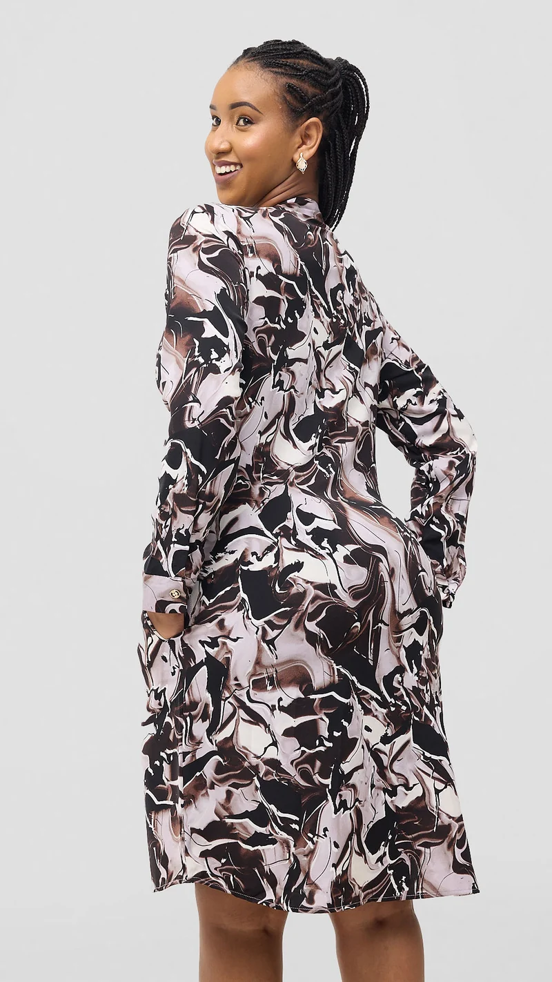 Khay Designs Official Shirt Dress - Chocolate Print