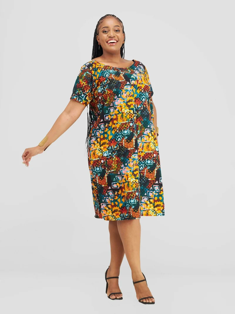 Prettygline Ankara Dress - Yellow / Blue