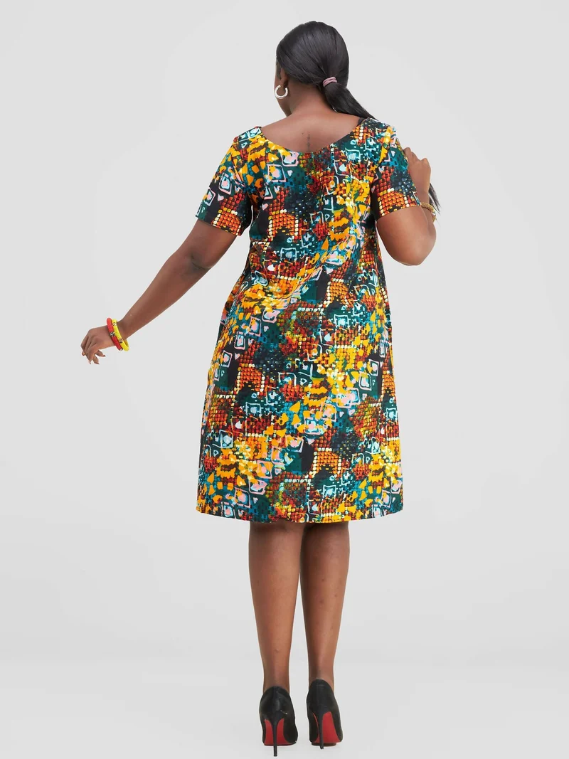 Prettygline Ankara Dress - Yellow / Blue