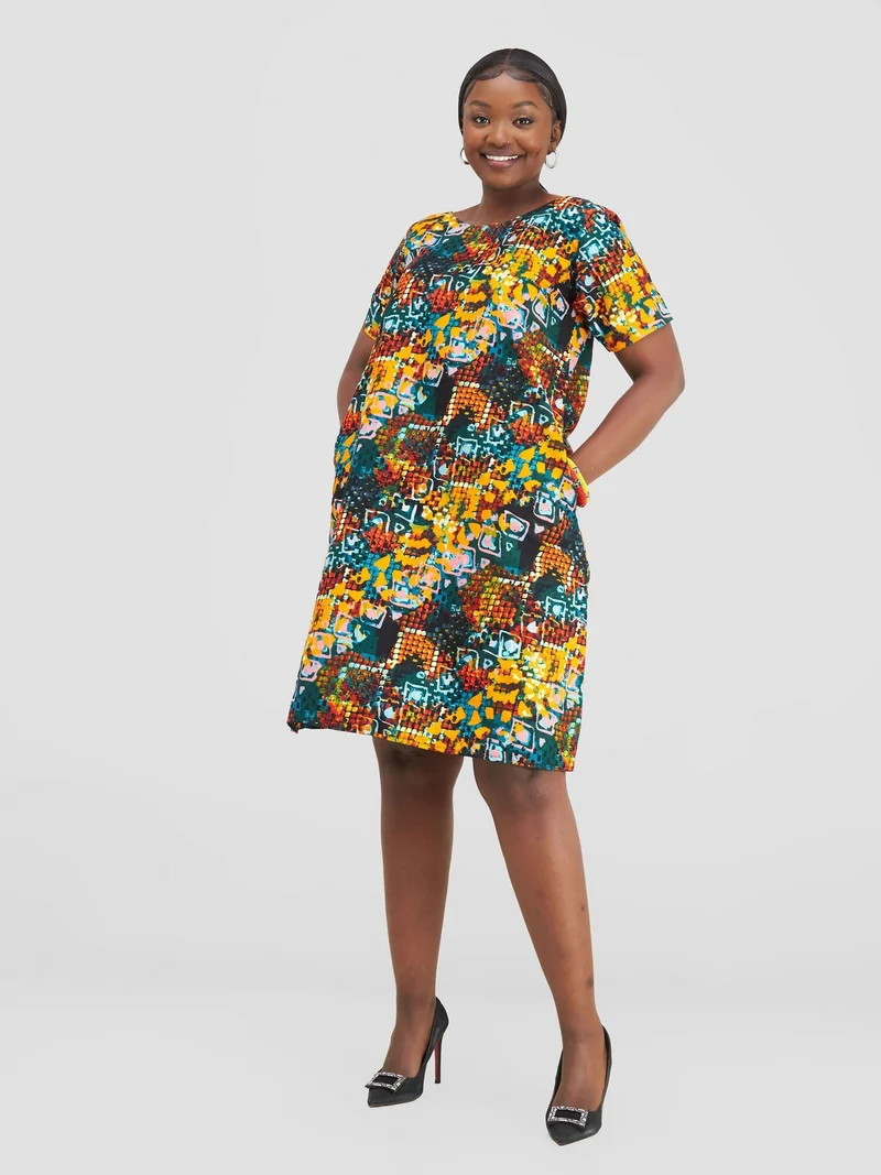 Prettygline Ankara Dress - Yellow / Blue