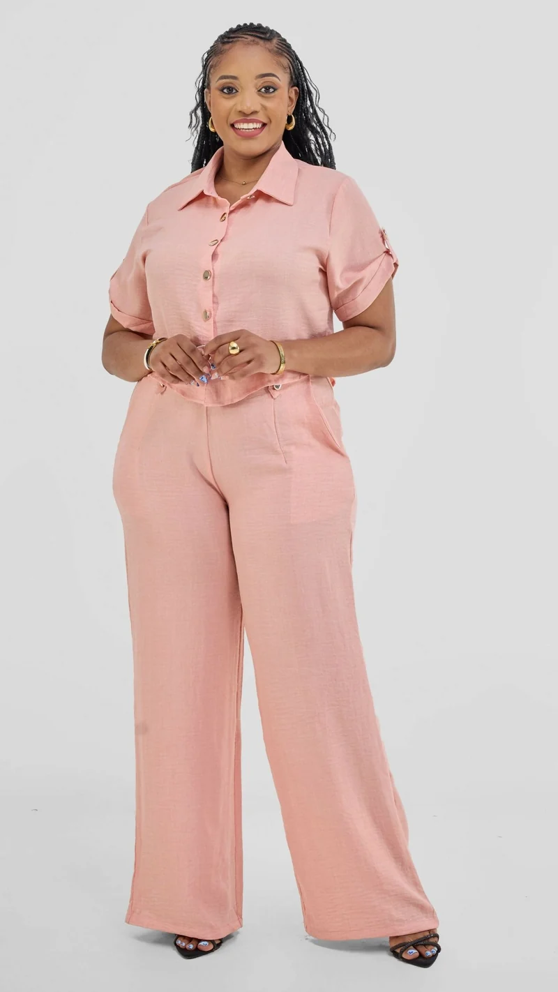 Prettygline linen Muted Coral Set - Peach