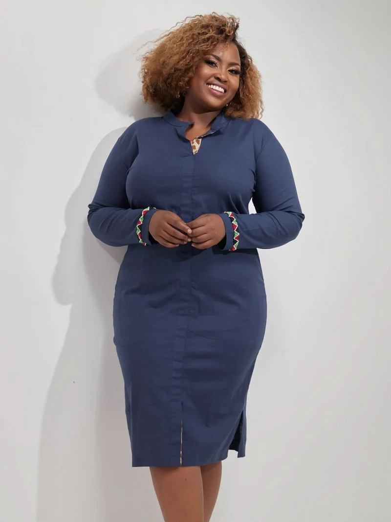 Carole Kinoti LAD Safari Knee Length Dress - Navy Blue