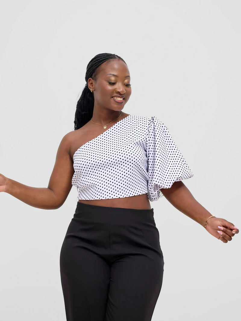 Chic Clique One Hand Polka Dot Top - White