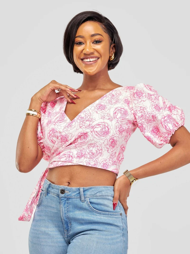 Chic Clique Waridi Wrap Top - Pink / White