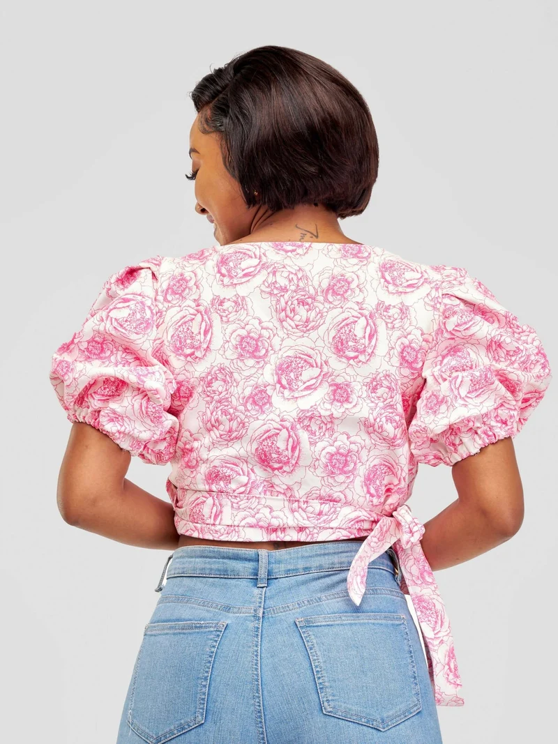 Chic Clique Waridi Wrap Top - Pink / White