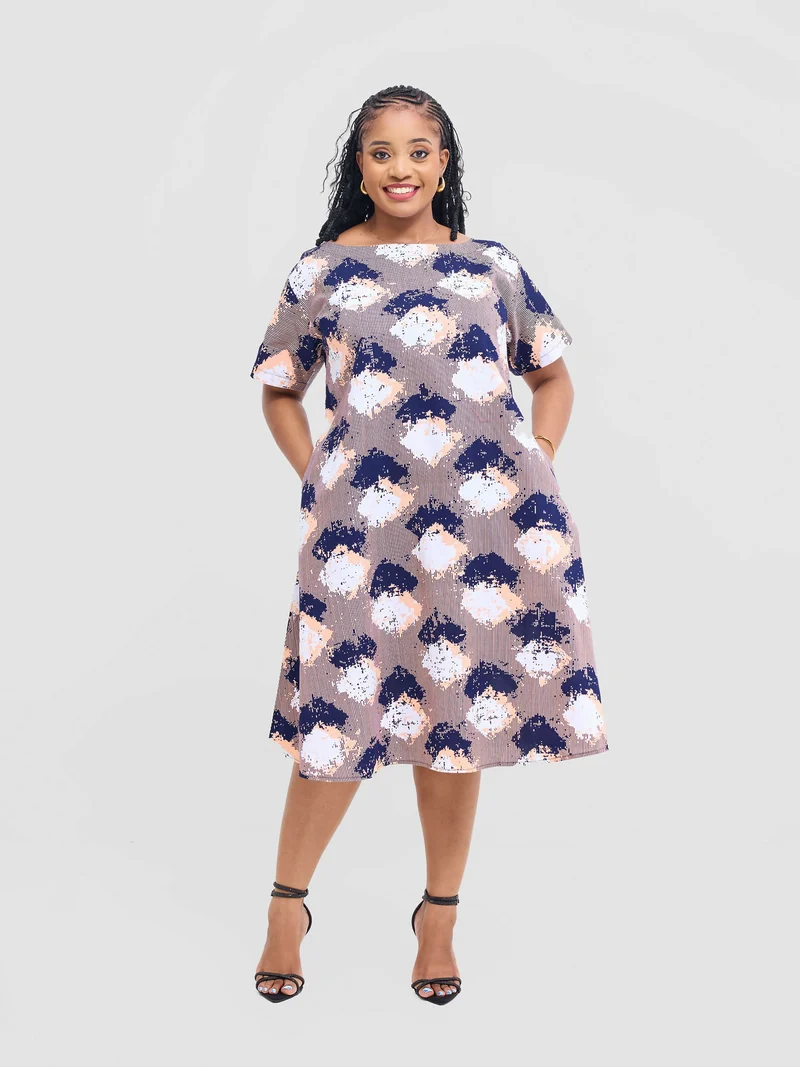 Prettygline Tuli Ankara Dress - Taupe