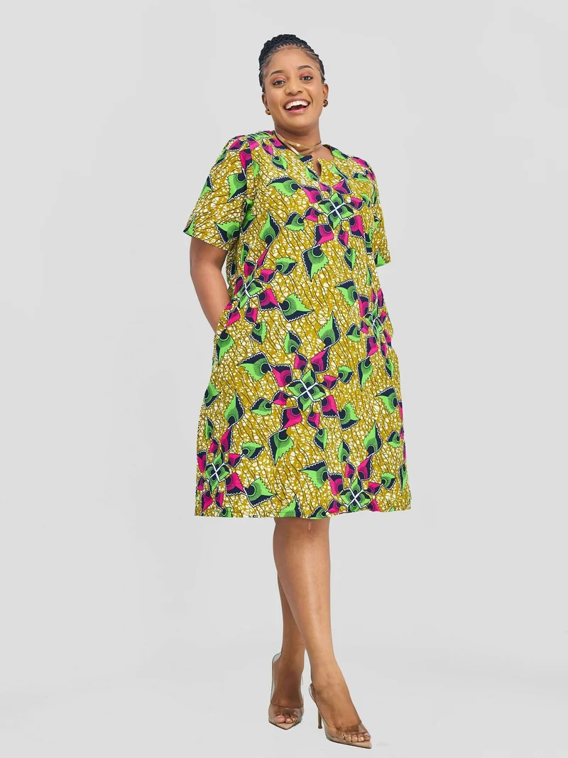 PrettyGline Ankara Dress - Lime Green