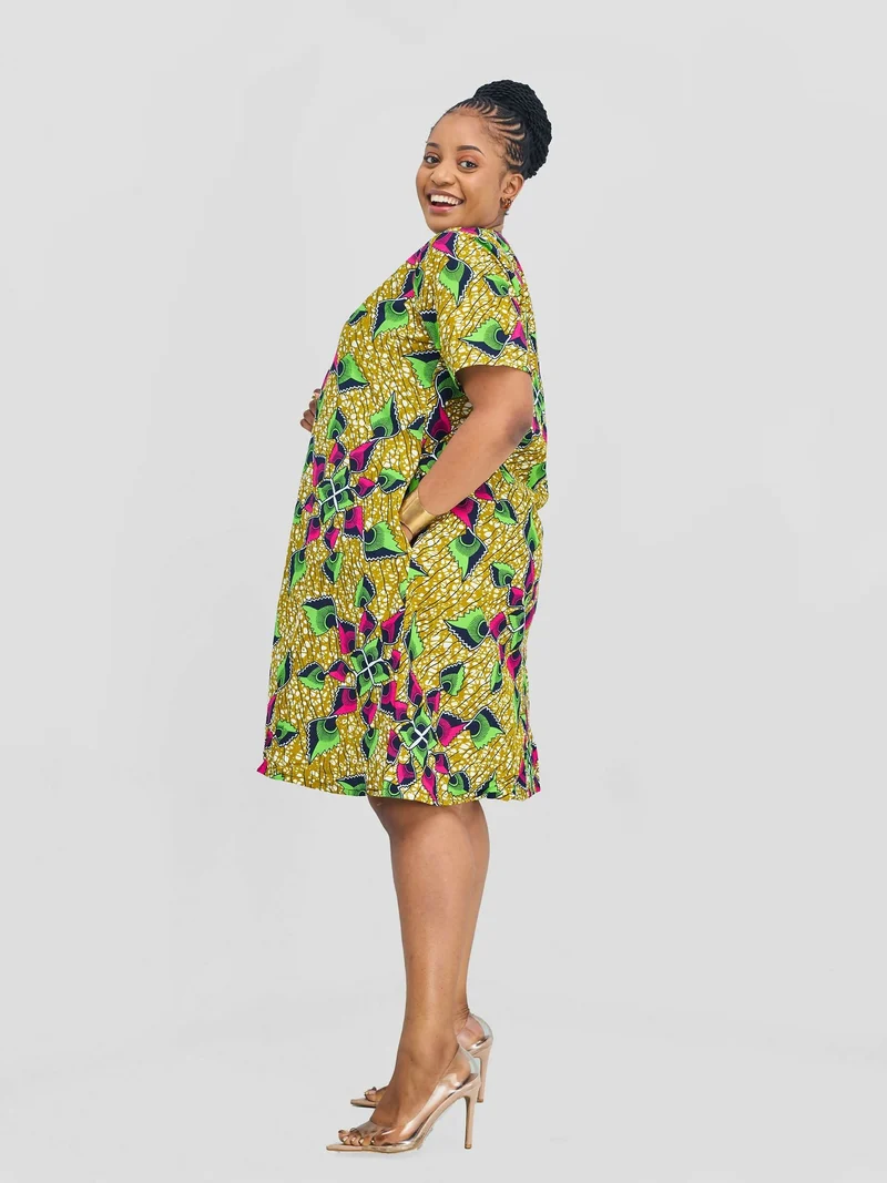 PrettyGline Ankara Dress - Lime Green