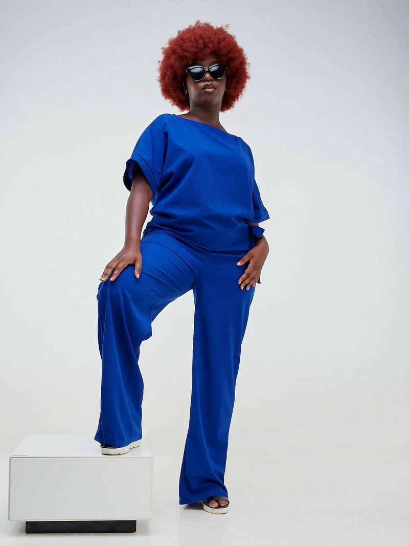 Wsc Pambo Dd Holdings Gertrudes Wide Leg Pant With Short Sleeve Top - Blue