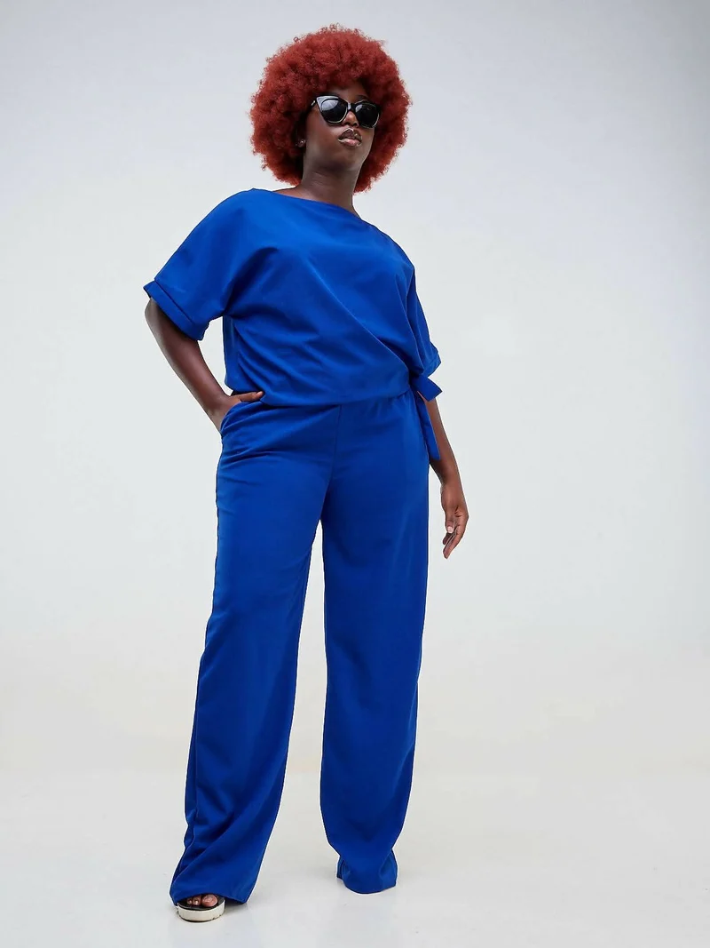Wsc Pambo Dd Holdings Gertrudes Wide Leg Pant With Short Sleeve Top - Blue