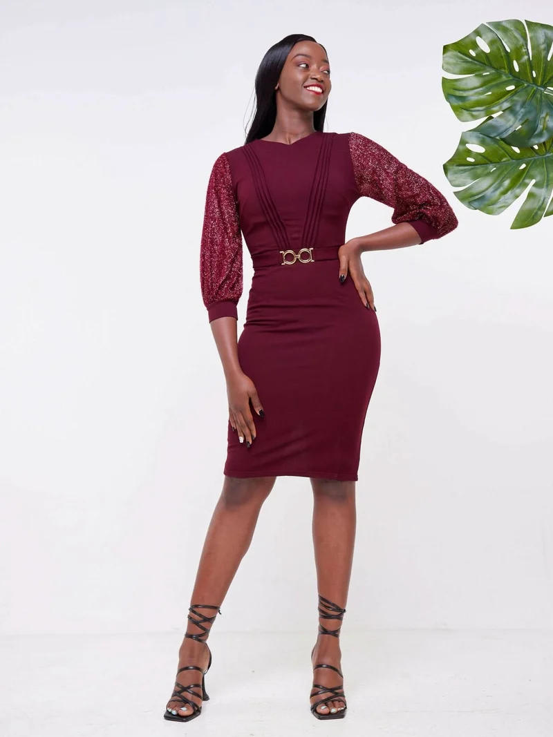 Wsc Pambo Dd Holdings V- Neck Back Slit Bodycon Dress - Red