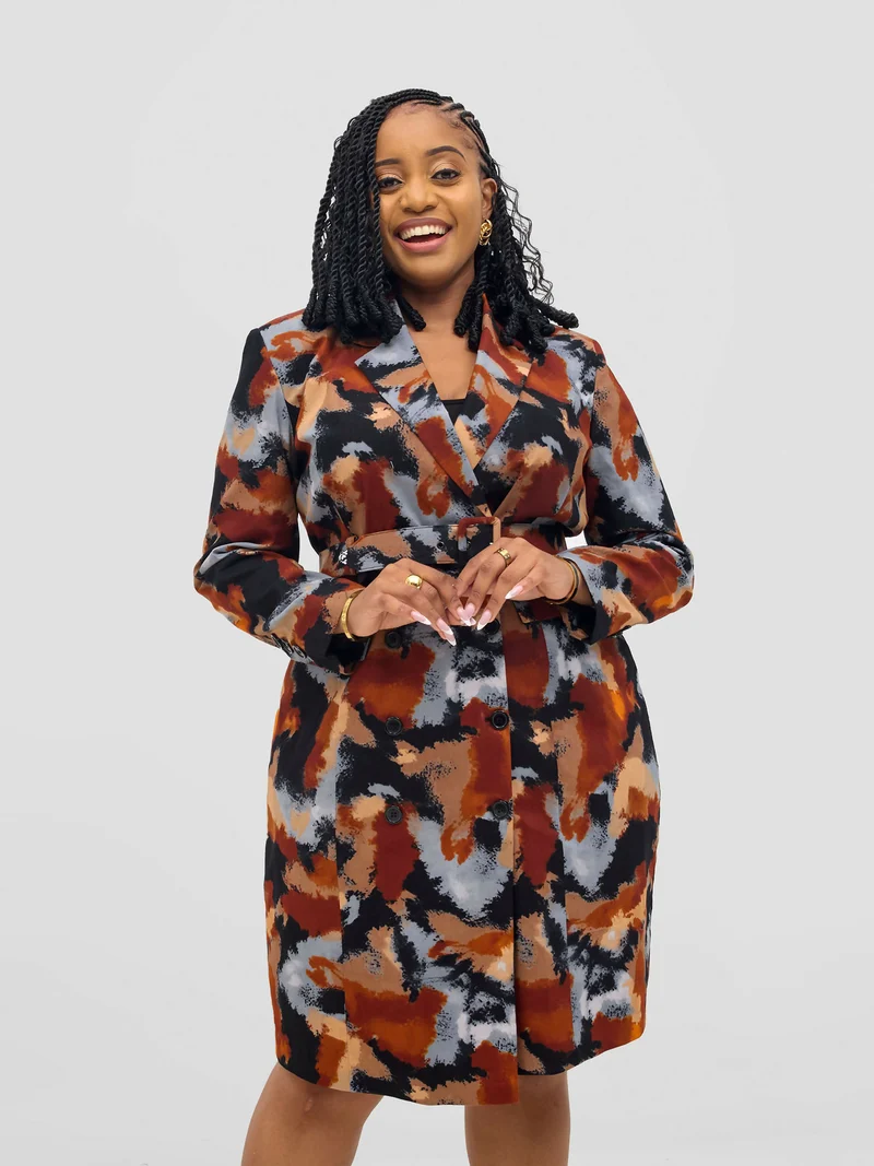 WSC Pambo SBV Ankara Blazer Dress - Brown / Black
