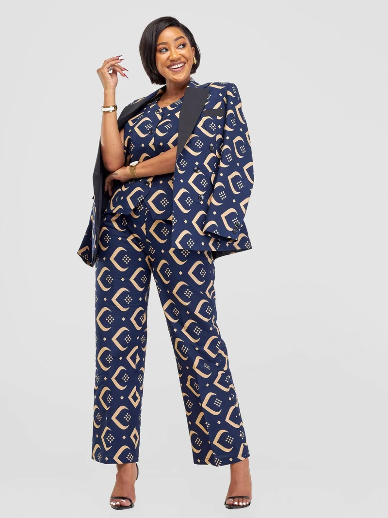WSC Pambo SBV Ankara Blazer Jacket - Navy Blue