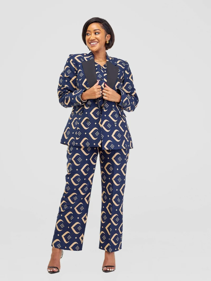 WSC Pambo SBV Ankara Blazer Jacket - Navy Blue