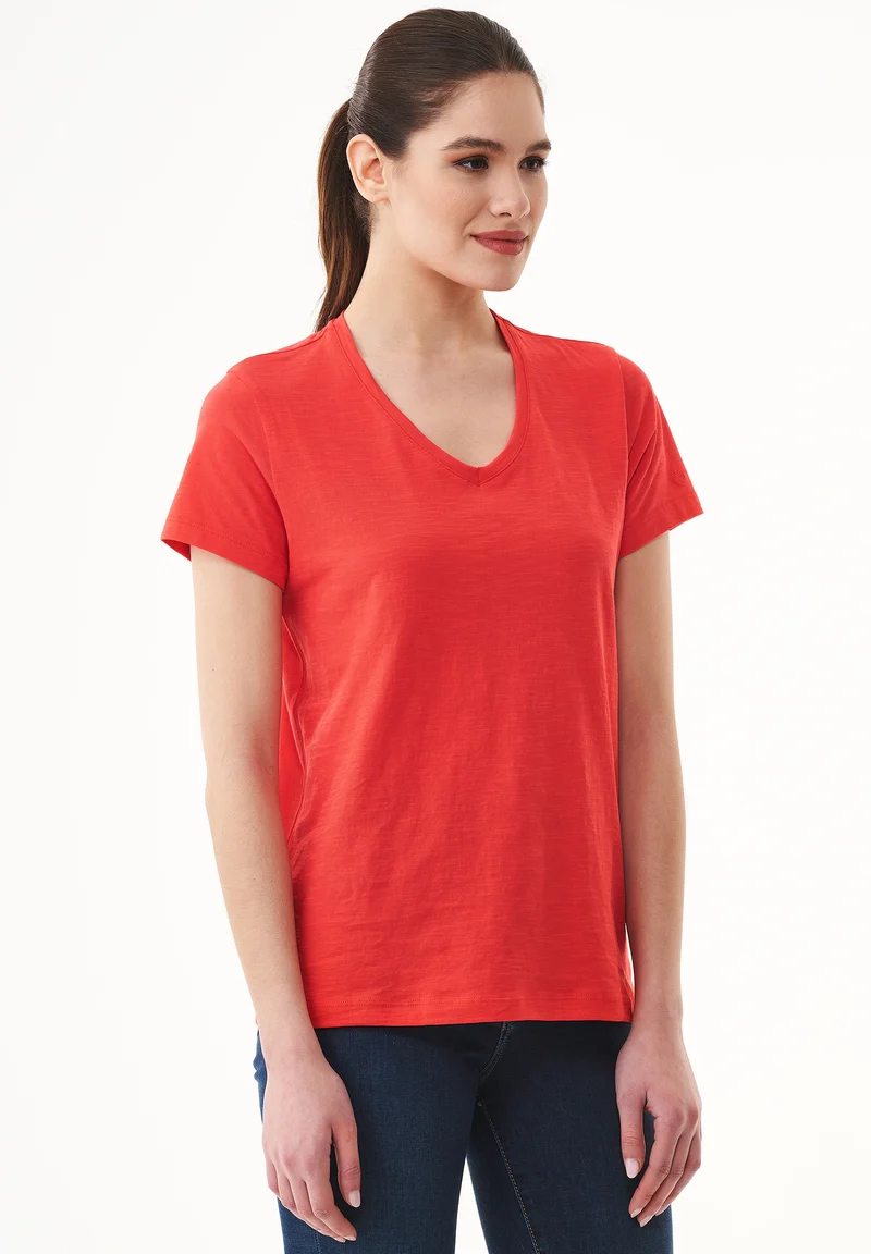 Basic T-Shirt aus Bio-Baumwolle mit V-Ausschnitt