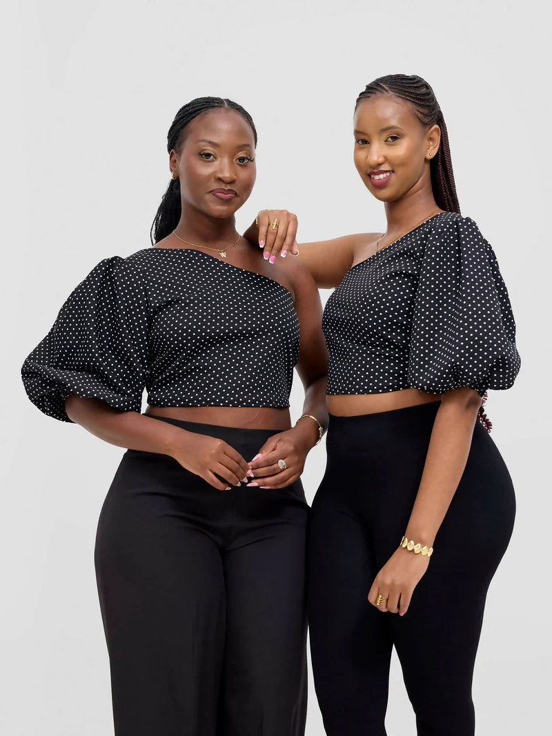 Chic Clique One Hand Polka Dot Top - Black