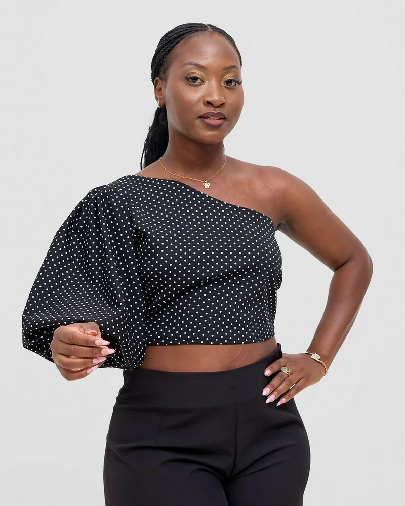Chic Clique One Hand Polka Dot Top - Black
