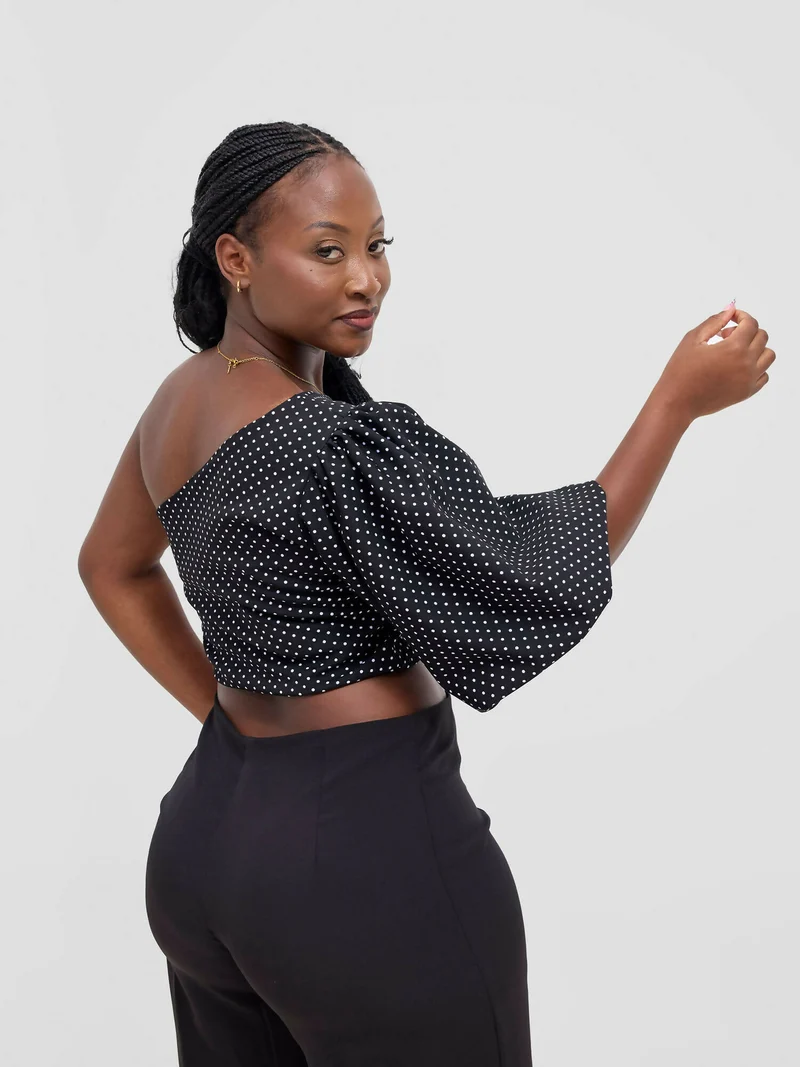 Chic Clique One Hand Polka Dot Top - Black