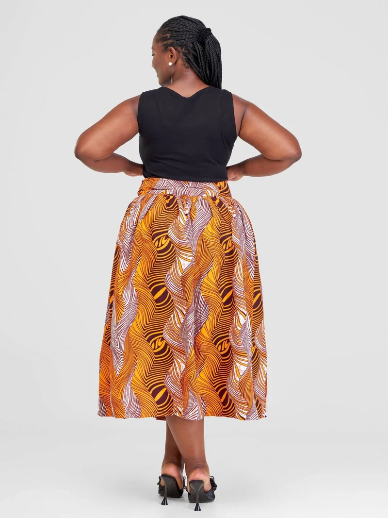 Prettygline Ankara Skirt - Mustard / Black