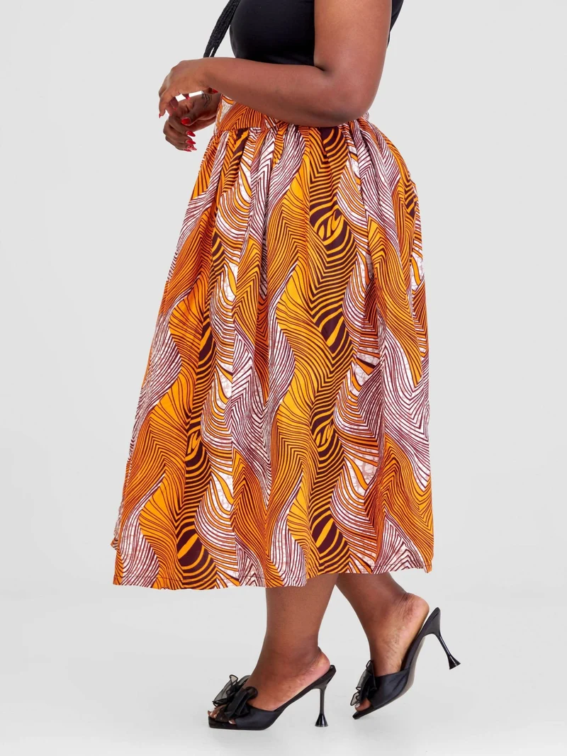 Prettygline Ankara Skirt - Mustard / Black