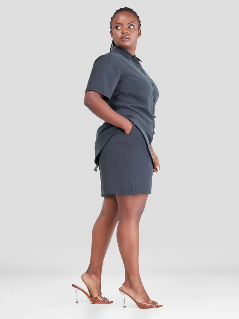 Purple Thread Kawaida Two Piece Set - Ash Grey
