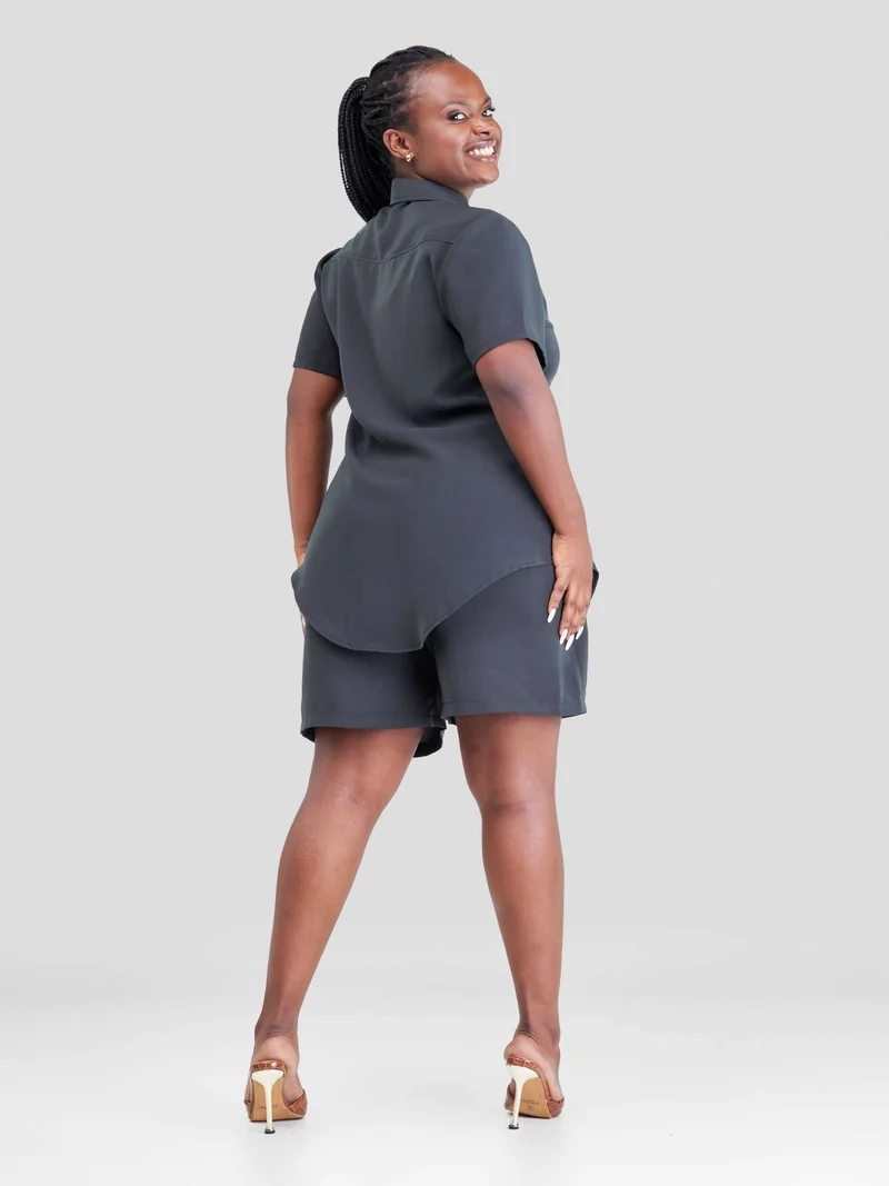 Purple Thread Kawaida Two Piece Set - Ash Grey