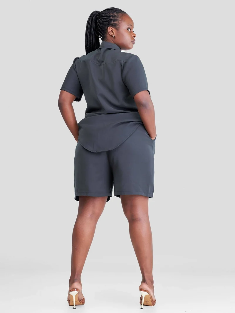 Purple Thread Kawaida Two Piece Set - Ash Grey