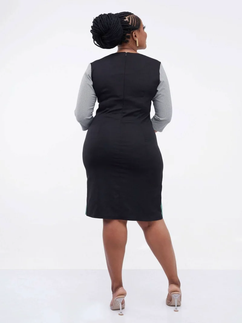 Elan Fashions Grey Checked Dress - Black / Green