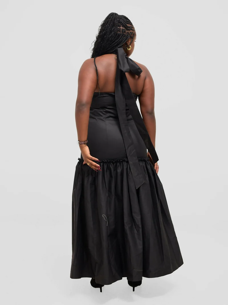 Pure Buxom Drop Waist Halter Dress Long - Black