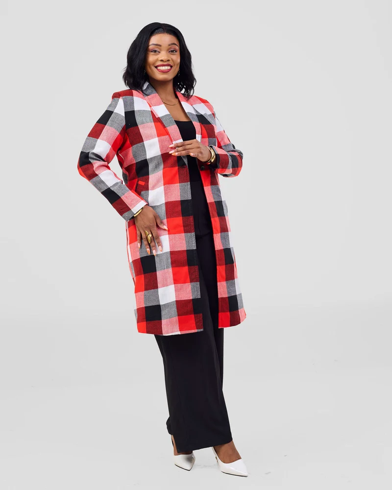 Rafiki Threads Maasai Print Coat - Red / Black