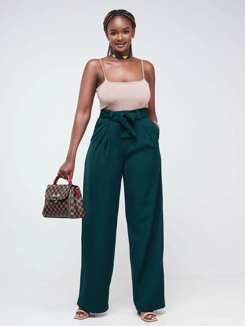 WSC Pambo Siri Studio Pleat Palazzo Pants - Dark Green