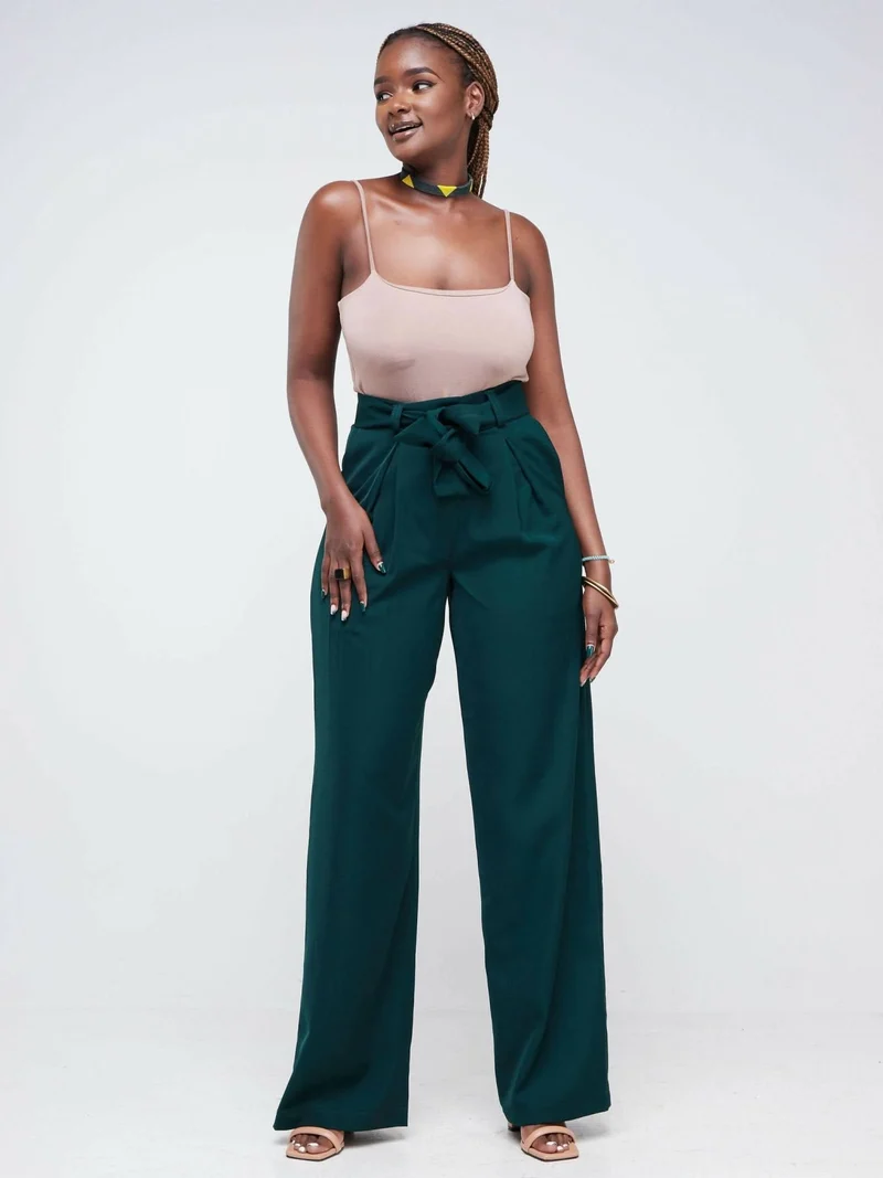 WSC Pambo Siri Studio Pleat Palazzo Pants - Dark Green