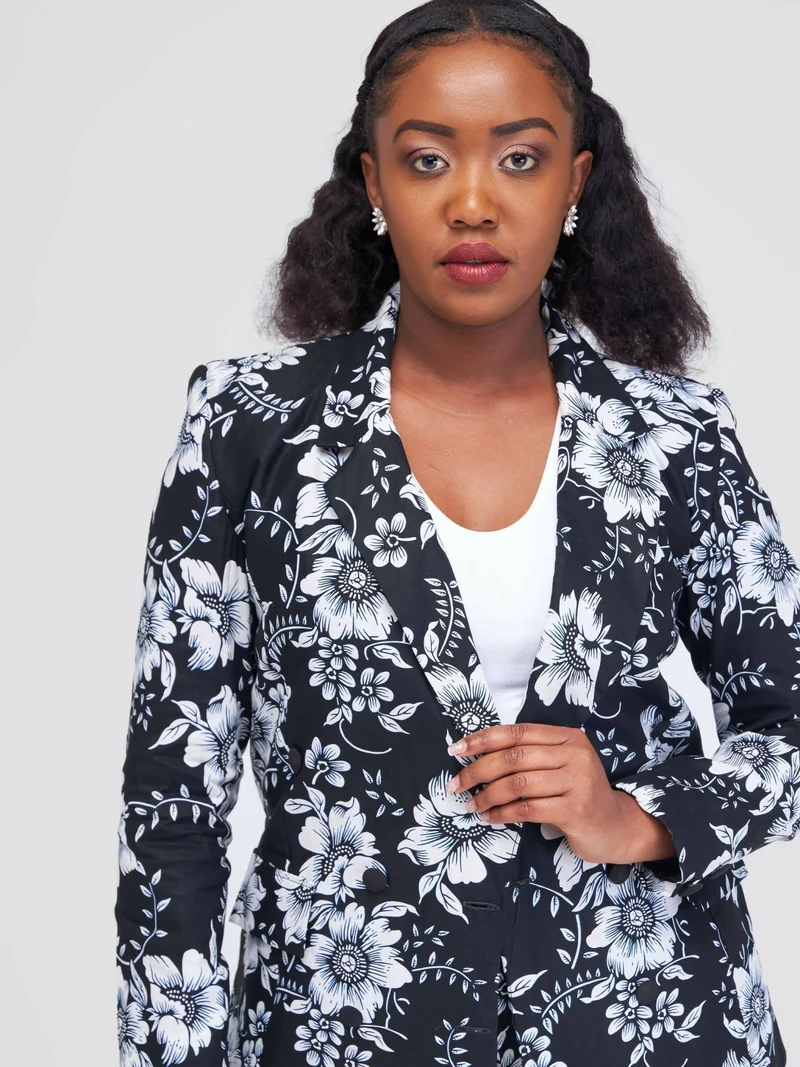WSC Pambo SBV Ankara Shorts Suit - Black Flowered Print