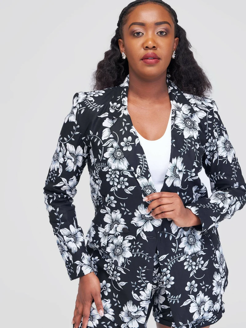 WSC Pambo SBV Ankara Shorts Suit - Black Flowered Print