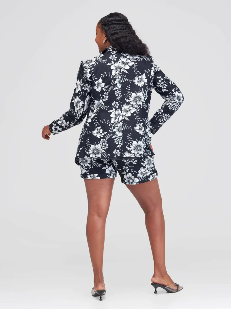 WSC Pambo SBV Ankara Shorts Suit - Black Flowered Print