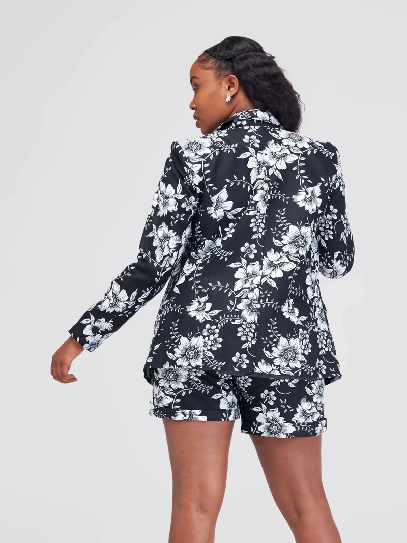 WSC Pambo SBV Ankara Shorts Suit - Black Flowered Print