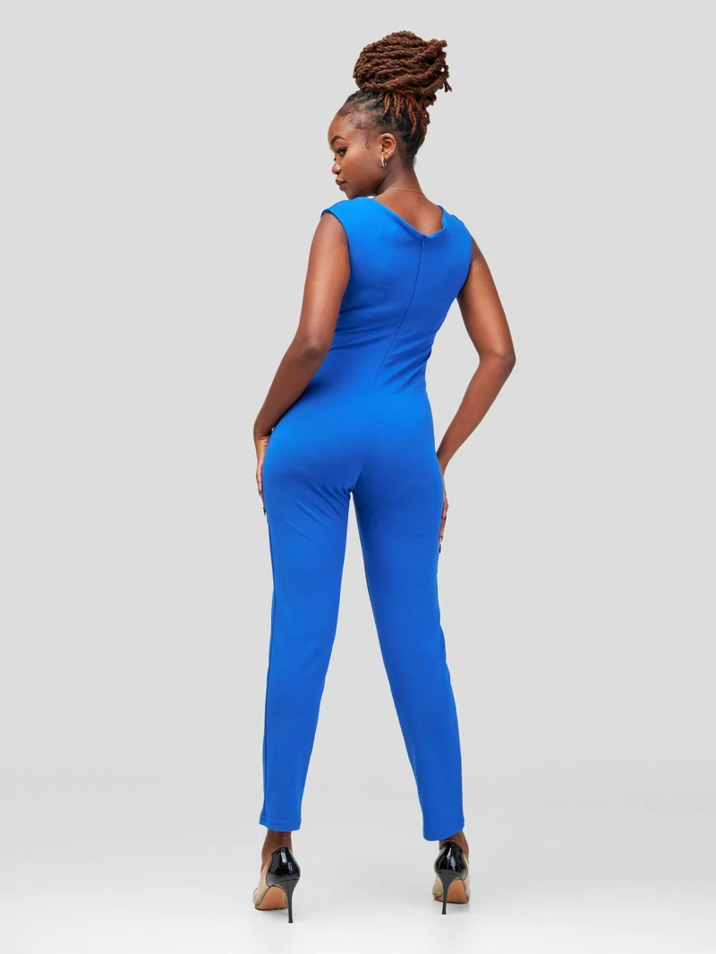 WSC Pambo Immaculate Chic Royal Bardot Pleated Jumpsuit - Blue