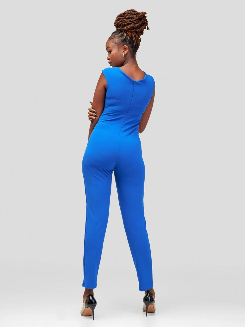WSC Pambo Immaculate Chic Royal Bardot Pleated Jumpsuit - Blue