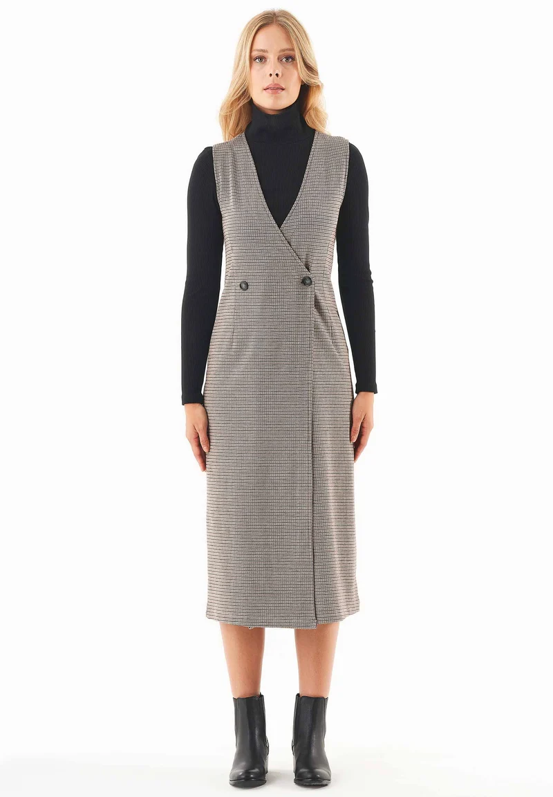 Kleid aus Bio-Baumwolle-Mix mit Hahnentrittmuster