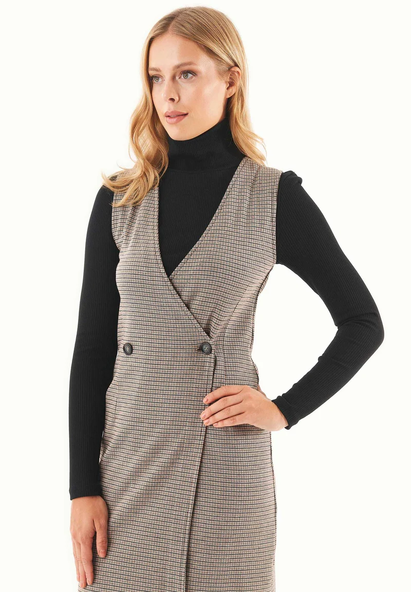 Kleid aus Bio-Baumwolle-Mix mit Hahnentrittmuster