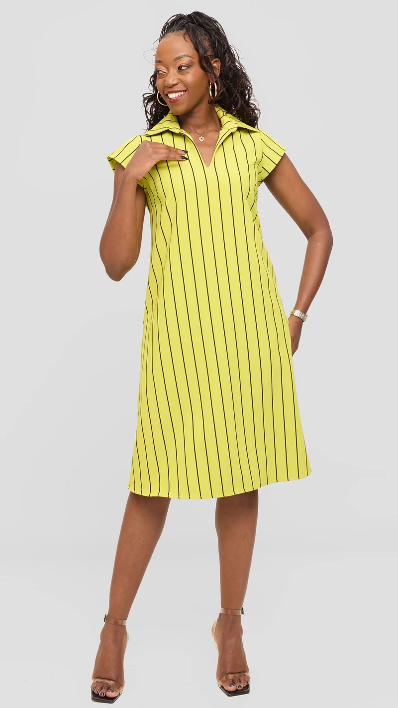 Vivo Mandla Tent Dress in Crepe - Lime / Black Bini Print