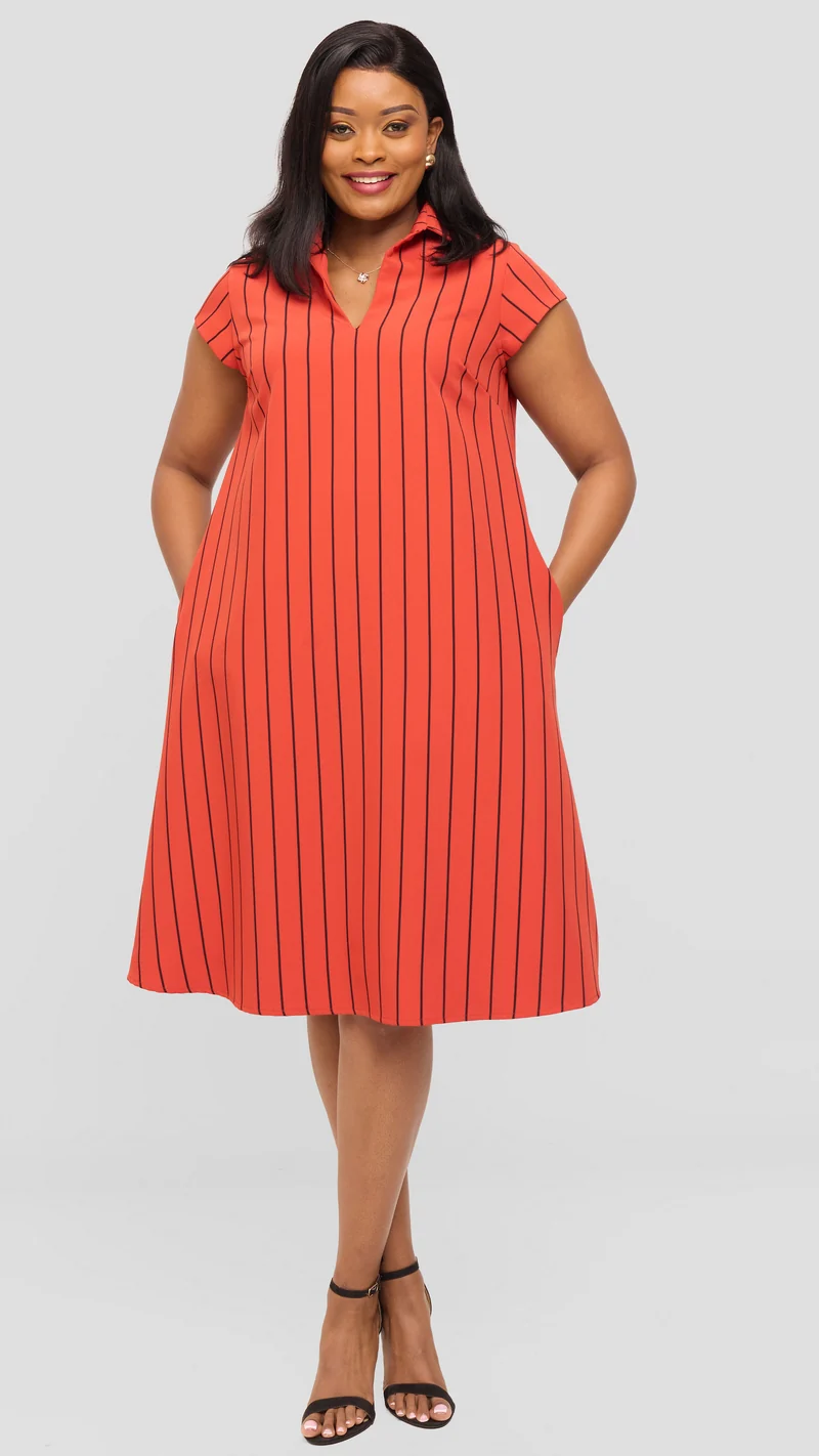 Vivo Mandla Tent Dress in Crepe - Dark Orange / Black Bini Print