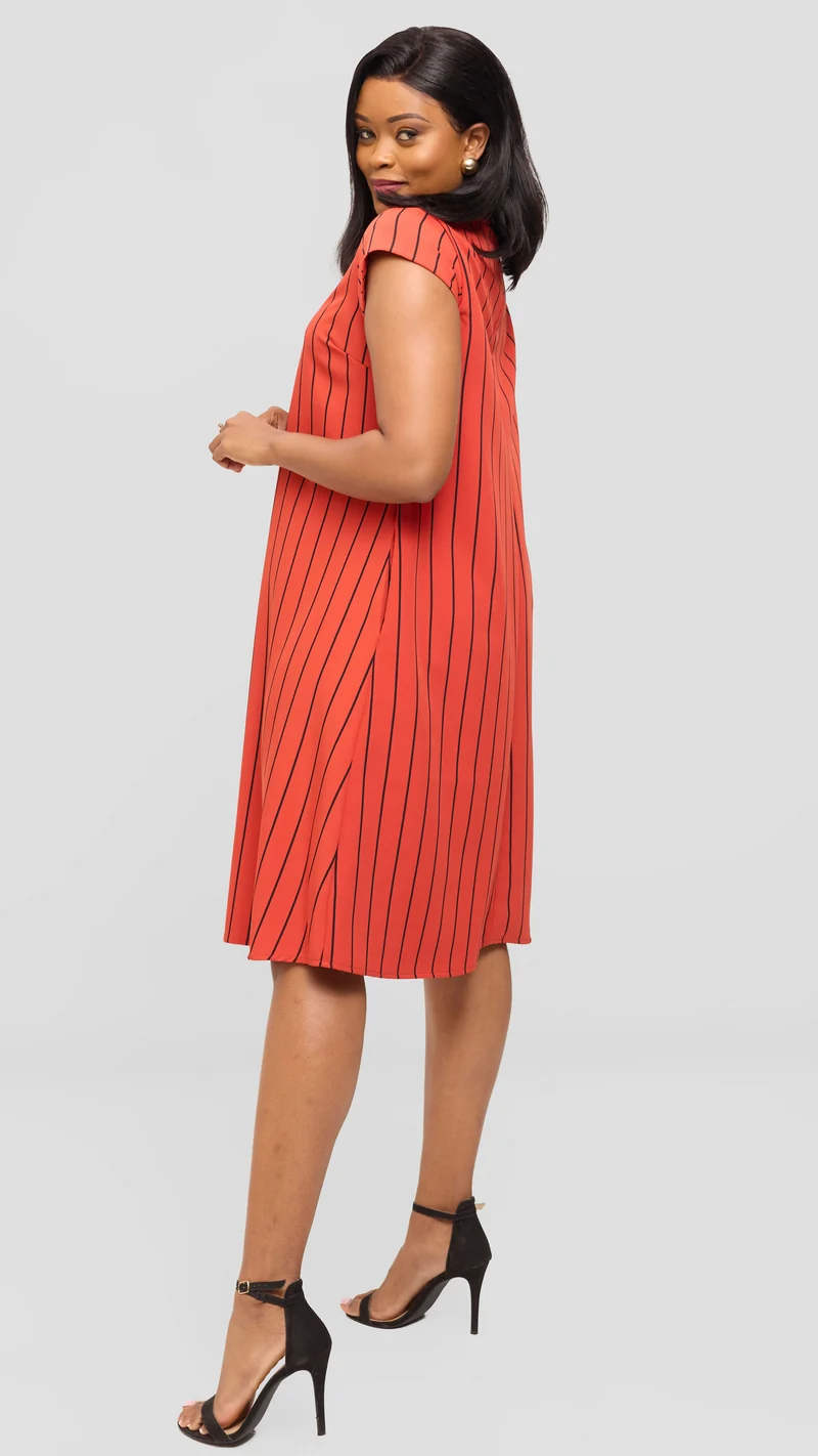 Vivo Mandla Tent Dress in Crepe - Dark Orange / Black Bini Print