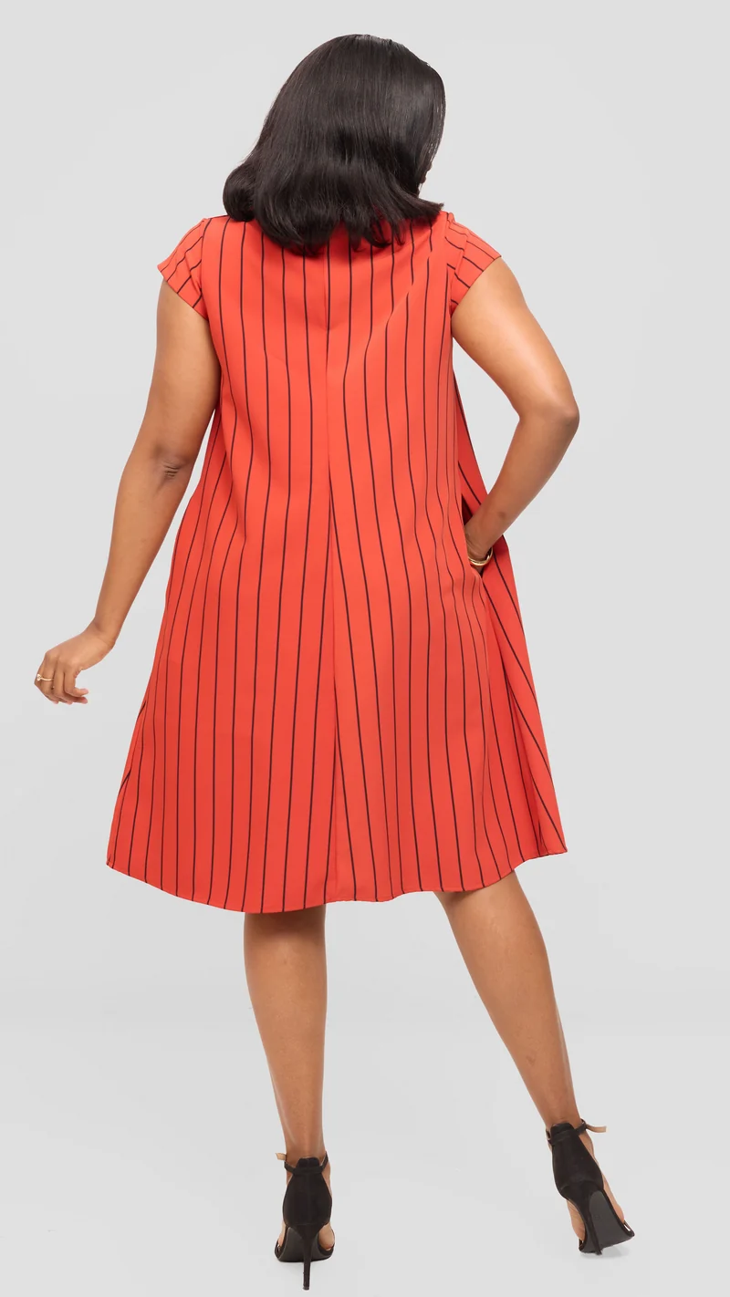 Vivo Mandla Tent Dress in Crepe - Dark Orange / Black Bini Print