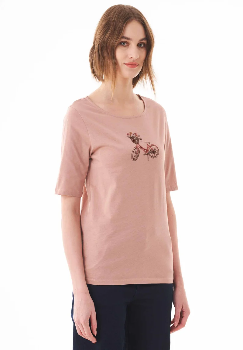 T-Shirt aus Bio-Baumwolle mit Fahrrad-Stickerei