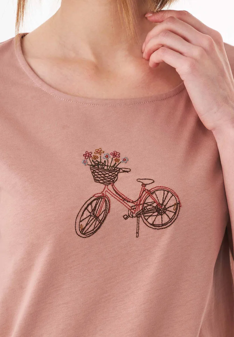 T-Shirt aus Bio-Baumwolle mit Fahrrad-Stickerei
